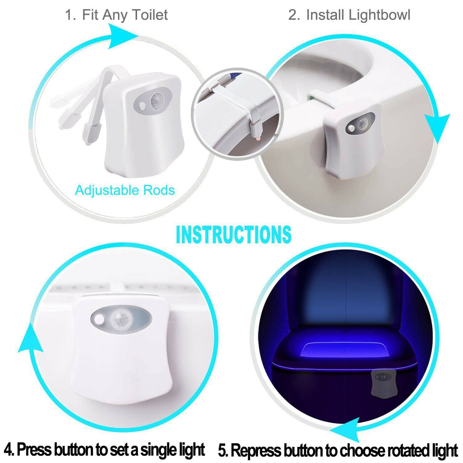 16 Colors Toilet Night Light Bowl Human Motion Sensor Automatic Bathroom  Light